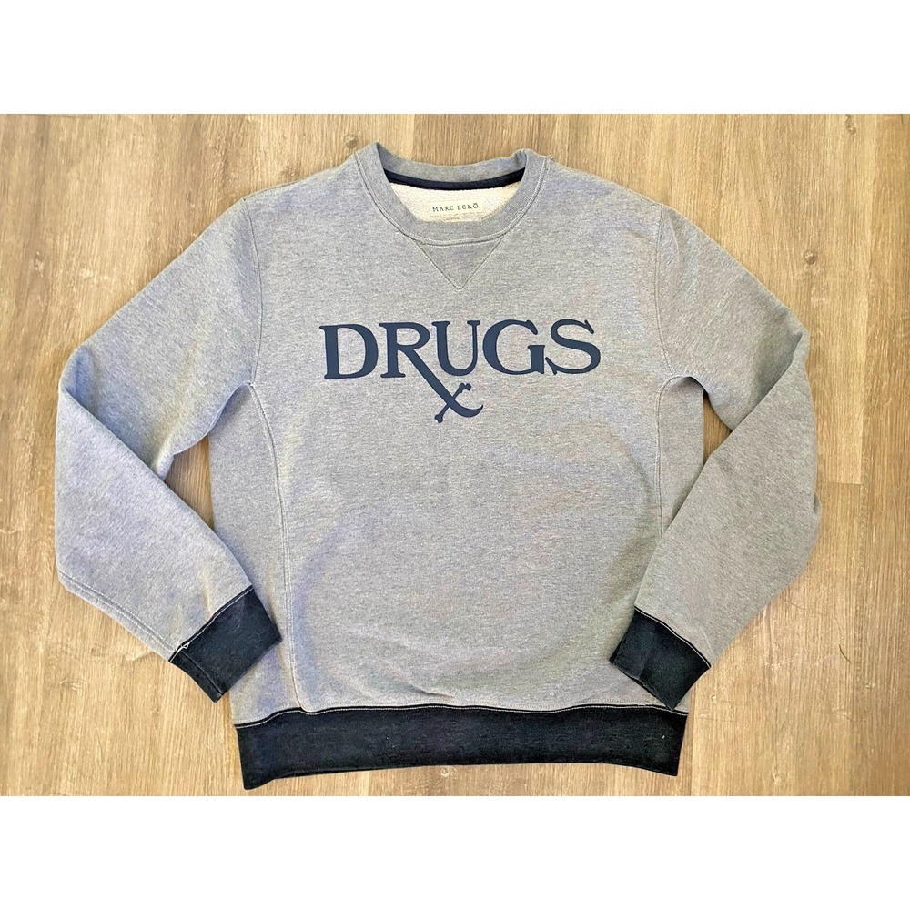 Y2K Marc Ecko Cut Sew Rx DRUGS Crewneck Terry‎ Sweater M Vintage Dark 90s Punk